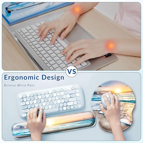 Desk Mat Set Keyboard and Mouse Pad with Wrist Rest Support | Ergonomic,Pain Relief, 4-in-1 Large Big Mousepad Computer Mats,Desk Pad Matt Mats for Desktop Home & Office - color: F-Blue Sunset Beach