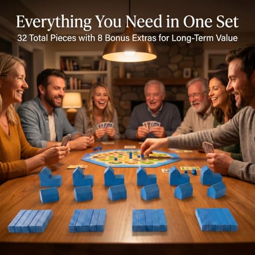 Replacement Pieces for Settlers of Catan – Roads, Settlements & Cities Set, Durable Game Tokens, Compatible with Catan Board Game Accessories, Game Pieces Plus Bonus Pieces (Blue) - color: Blue