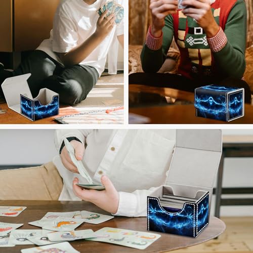 Card Game Storage Box TCG Deck Box MTG Card Box Organizer Trading Card Case Commander Deck Box TCG Card Storage Box Magnetic Closure Creative Pattern Up to 200 Cards, Blue Flame Smoke Skull Death - color: Blue Flame Smoke Skull Death