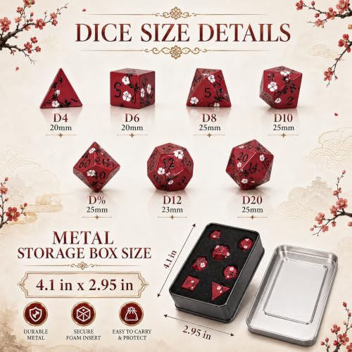 Metal Dice Set DND 7pcs with Gift Box - RPG Gift for Gamers(Plum Blossom) | Elegant gift box included, making it the ultimate present for roleplaying tabletop gamers and D&D enthusiasts - color: Plum Blossom