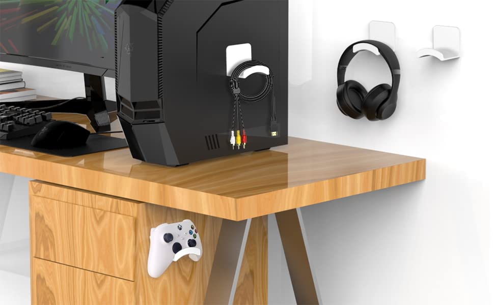 Headphone Stand Headset Holder, Headphone Holder Under Table, Adhesive Gaming Headphone Stand Hanger Desk Mount for Most Headphone