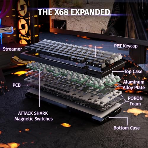 ATTACK SHARK X68 HE RT Mechanical Gaming Keyboard 60% Wired TKL-Moonlight | Adjustable Actuation,Hall Effect Magnetic Switch,8KHz Polling Rate,RGB Backlit,Top Mount,Side Printed Keycap for PC Mac Gamer - color: Moonlight, size: Keyboard
