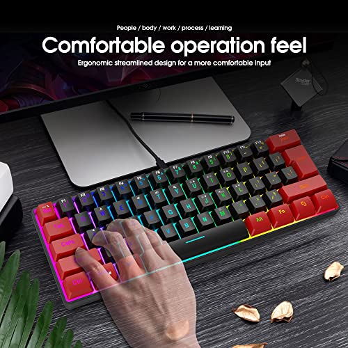 Snpurdiri 60% Wired Gaming Keyboard, Ultra-Compact RGB Backlit Small Gaming Keyboard for PC Computer Gamer (Red and Black) - color: Red and Black