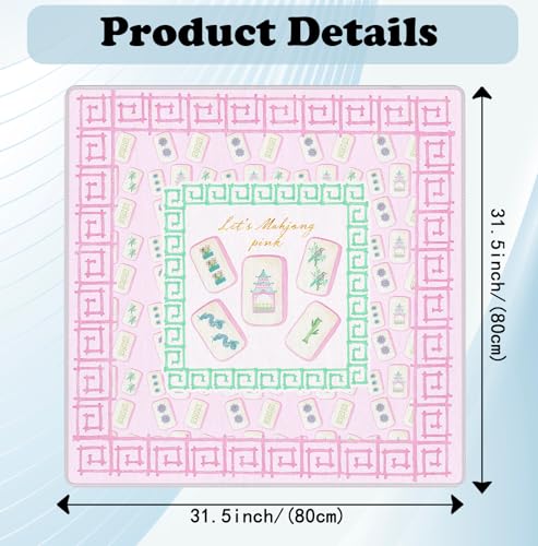 Pink Chinoiserie Mahjong Mat 31.5" x 31.5", Grandmillennial Pastel Pink Non-Slip Noise Reduction Mahjong Table Cover Accessories and Supplies for Dominoes Poker Card Board and Tile Games Gifts - color: Pink Chinoiserie