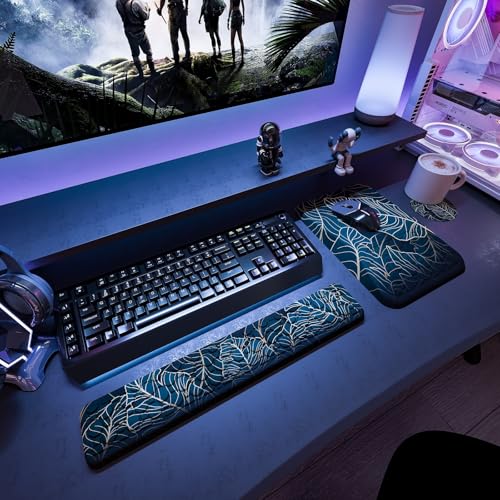 Ospelelf Keyboard Wrist Rest Ergonomic Mouse Pad with Wrist Rest Support Wrist Rest for Computer Keyboard, Green - color: Green Leaf