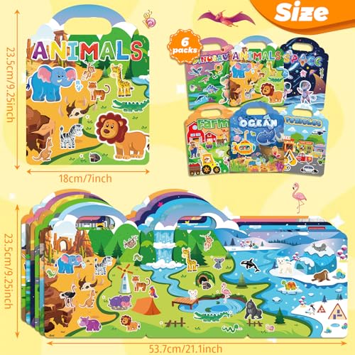 6 Pack 3D Jelly Stickers for Kids, Reusable Creative Activity Set Ages 3-8 - style: Farmhouse+Dinosaurs+Space+Animals+Ocean+Vehicles