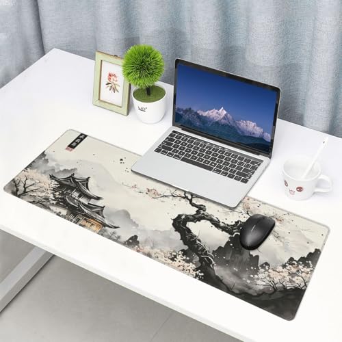 Large Gaming Mouse Pad Desk Mat, Japanese Cherry Blossom Extended Keyboard Mouse Pad Mousepad with Non-Slip Base and Stitched Edge Mouse Mat Desk Pad Mouse Pads for Desk Home Office, 31.5 x 11.8 - color: Japanese Cherry Blossom