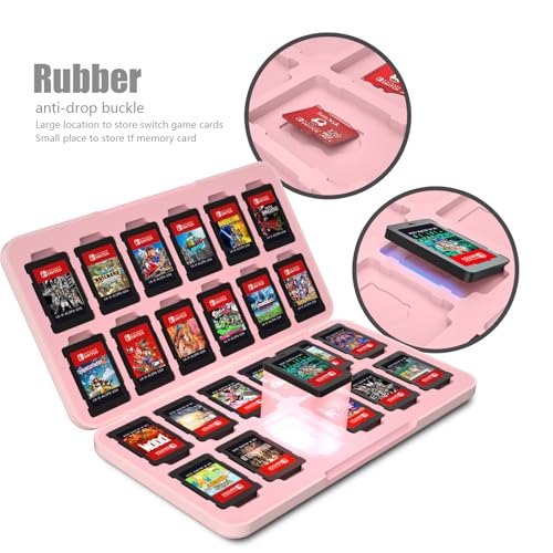 Switch Game Case 24, Switch Game Card Box Holder, Switch OLED Game Case Storage,Soft Lining Rubber and Portable Switch Game Holder - Fish Scales - color: Pink fish scales