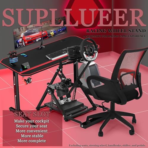 Supllueer Foldable Racing Wheel Stand with Seat Slot Fit for Logitech G29 G920 G923,for Thrustmaster T248 T300RS T300 T500,for Fanatec,Adjustable Steering Wheel Stand, No Shifter Handbrake Wheel pedal