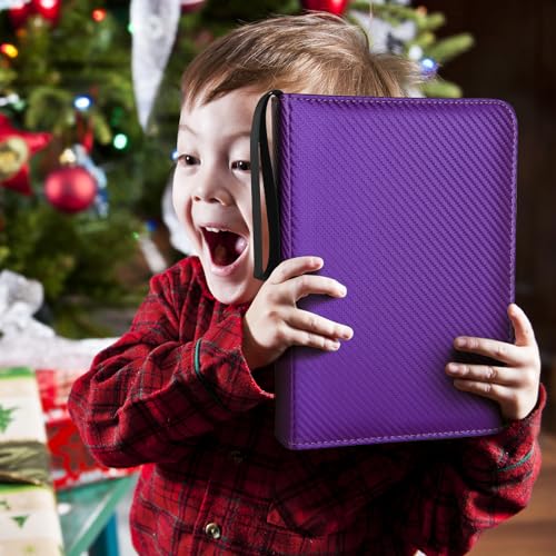 GERMUN 4 Pocket Card Binder, Premium Zip Trading Card Binder, 400 Double Sided Pocket PU Card Collection Binder, Collector Card Album, Card Folder for MTG, TCG, Sports Cards, Game Cards (Purple) - color: 4 Pocket 400 Carbon Purple