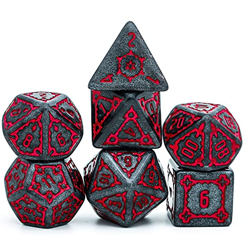 Cusdie 7 Pcs 25mm Giant Dice DND with Dragon Eye Dice Bag, Polyhedral Dice Set, D&D Dice for Pathfinder RPG (Black Red) - color: Black Red