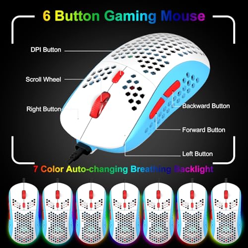 60% Gaming Keyboard and Mouse Combo Samll Mini RGB Backlight Mechanical Feeling and Honeycomb Optical Mouse, Mouse pad for Gamers and Typists - color: Blue