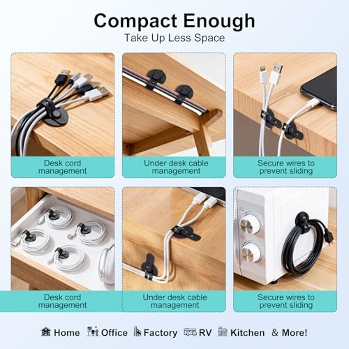 Silicone Self Adhesive Under Desk Cable Management 12Pcs | Adjustable, Elastic, Cord Organizers for Computer, TV, Machine Wires in Homes, Offices, Schools, Classrooms and Factories