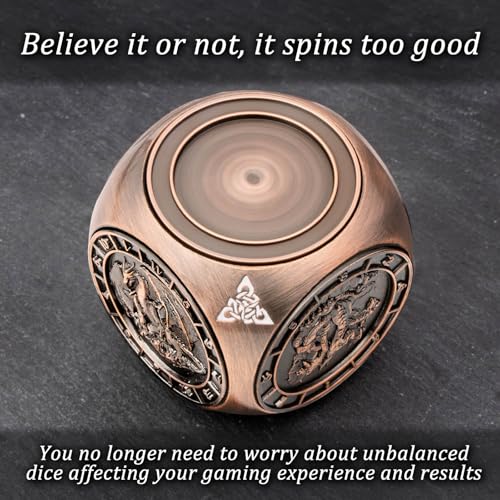 KERWELLSI 7 in 1 DND Dice Set D&D, Polyhedral Metal Spinner Dice, 3D Relief D and D Role Playing Dice with Gift Box (Copper) - color: Copper