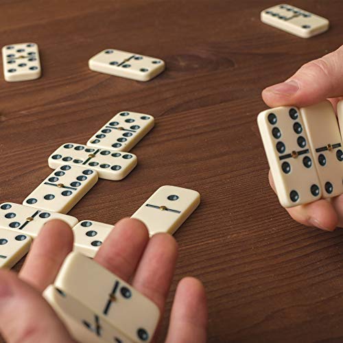 Double Six Dominos - 28-Piece Ivory Dominos Set for Adults and Kids - Classic Number Table Games Game for Family with Wooden Storage Case by Hey Play - style: 28 Piece