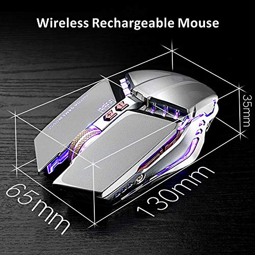 TENMOS T12 Wireless Gaming Mouse Rechargeable, 2.4G Silent Optical Wireless Computer Mice with Changeable LED Light for Laptop PC, 7 Buttons, 3 Adjustable DPI (Silver) | 2.4GHz Optical, 7 Color LED Lights, Quiet Click,Side Buttons,3 Adjustable DPI,Ergonom