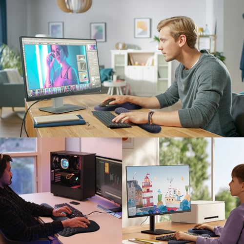Ergonomic Mouse Pad Wrist Support, 2 in 1 Keyboard Wrist Rest Set | Memory Foam, 15° Ergonomic Slope, Massage Bead Design, Non-Slip PU Base, Lycra Fabric, for Office & Gaming,Black - color: Black
