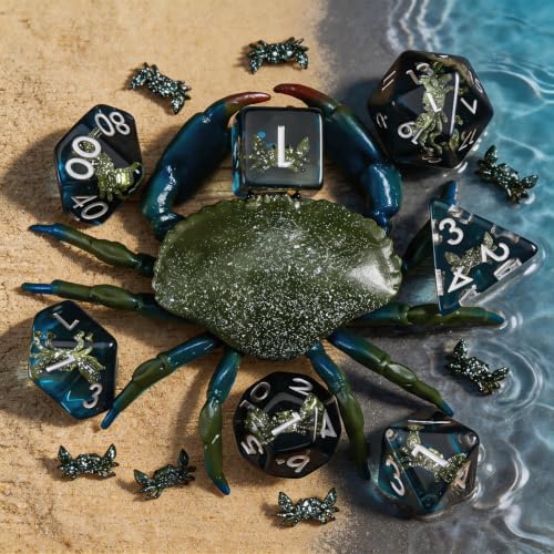 DND Resin Crab Dice Set, Red D&D Polyhedral Dice for Dungeons and Dragons RPG, MTG Role Playing Games D and D Dice 7pc D20 D12 D10 D8 D6 D4 for Ages 15 and Up - color: Green Crab