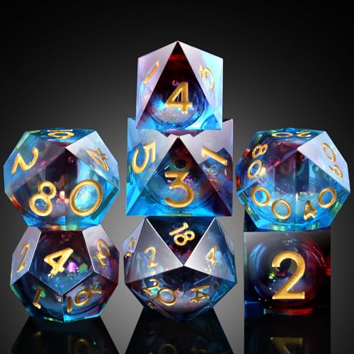 Gitter Liquid Resin Sharp Dungeons and Dragons Dice,DNDND 7PCS DND Dice with Gift Case for Tabletop Game (Liquid Blue and Red) - color: Liquid Blue and Red