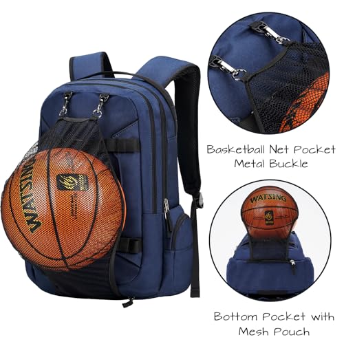 Ronyes Skateboard Backpack, Skateboard Bag,17.3 Inch Laptop Backpack with USB Charging Port, Basketball Longboard Backpack for Sports Travel Blue