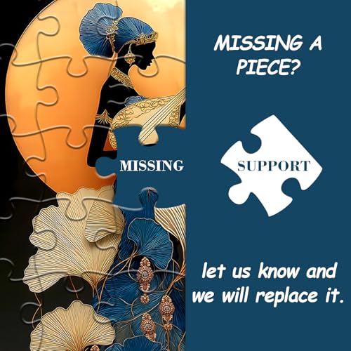 Impossible Puzzles for Adults 1000 Pieces,Music Lady Puzzles, Black Woman Puzzle Art Feature Leaf Moon Musical Instruments,Elegant Puzzle as Wall Decor - style: Moonlit Lute Woman puzzle