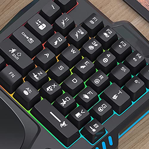 One Handed Gaming Keyboard RGB Backlit and Mouse 35 Keys Ergonomic Mini Keyboard with Wrist Rest USB Interface Mini Game Controller for Gamer White