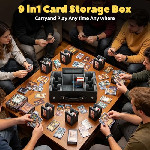 MTG Commander Deck Box with Handle, 6Removable Boxes,2-Row Case & Dice Tray | 9-in-1 Large Card Storage Box, Holds 1400+ Double-Sleeved Cards, Display Window,Mag Holders, Latch Closure,Fit TCG/EDH, Grey - color: Black
