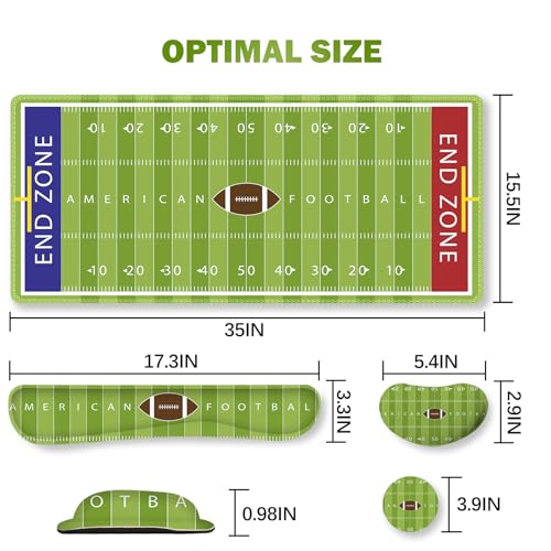 ARTSO Green Desk Mat Set, Extended Gaming Mouse Pad with Wrist Rest Support +Keyboard Wrist Rest +Coaster, Large Cute Mousepad, American Football Field - color: American Football Field