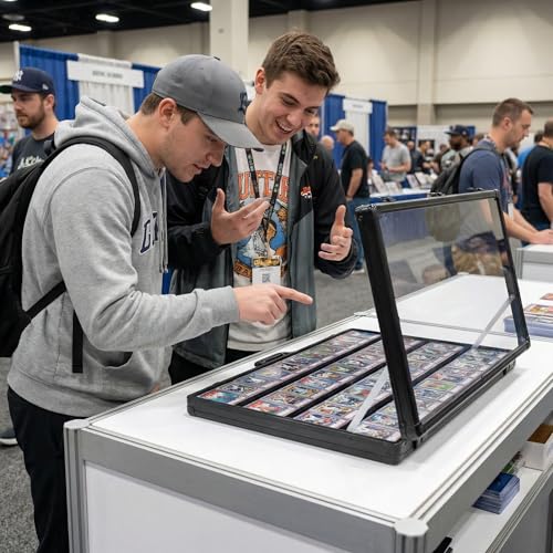 Card Display Case Aluminum Trade Show Display Case Large Portable Trading with Lock for Collectibles, Sports Cards. 34IN x 22IN - Black - size: 34"X 22'-Black