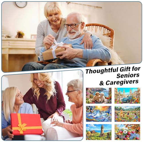 6 Pack 25 Piece Large Piece Puzzles for Seniors with Dementia & Alzheimer's Puzzles | Memory Care Games for Elderly Adults | Easy Grip Cognitive Activities in Nursing Home