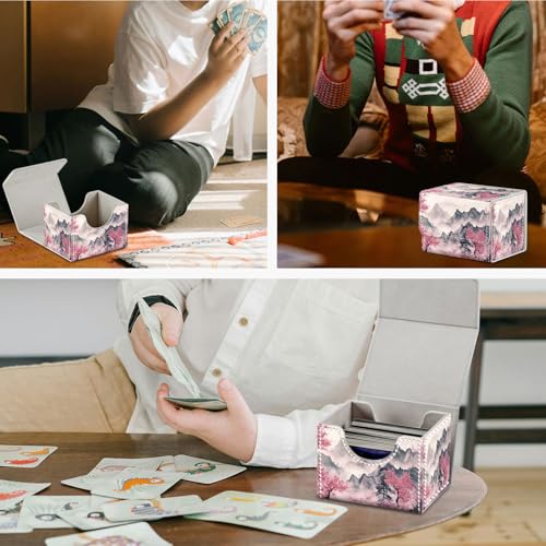 DEGDFSGR Commander Card Game Storage Box for TCG MTG Deck Box Organizer Trading Card Case Magnetic Closure Creative Pattern Up to 200 Cards, Mountains and Pink Trees - color: Mountains and Pink Trees