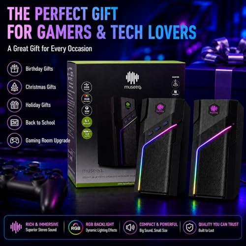 W-206RE RGB Gaming Speakers for PC, Bluetooth & USB Computer Speakers for Desktop PC, Touch Control Stereo Speakers for Monitor & Laptop with 21 LED Light Modes