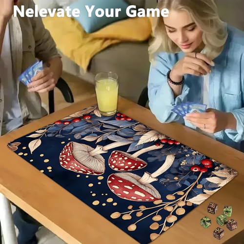 for MTG Game Playmat - 24 x 14 inches with Dices and Storage Bags, Non-Slip Base for TCG and Board Game Card Mats, Trading Card Games Mat, Red Mushroom Pattern Collectible Card Playmats - color: Jv-playmat-p7-1-d113