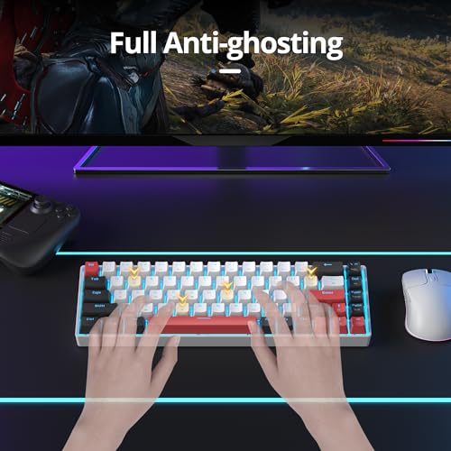 surmen 65% Mechanical Gaming Keyboard with Linear Red Switch, Wired Mini Compact Keyboard 60 Percent Backlit for Laptop Desktop PC Gamers(68 White-Ice Blue) - color: 68 White-Ice Blue