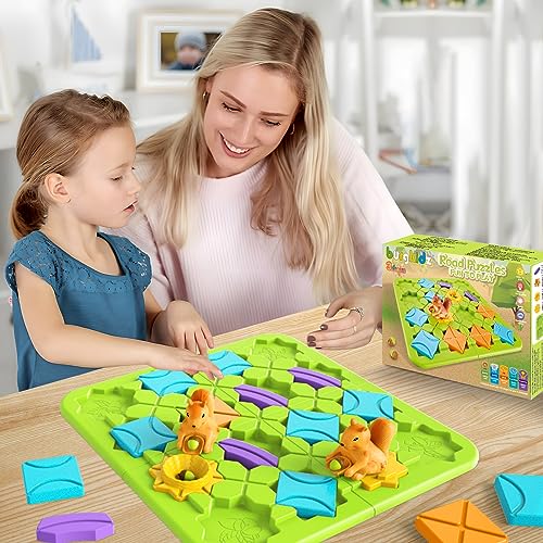 burgkidz Road Builder STEM Toys: 118 Challenges Board Games & Maze Puzzles | Squirrel Logic Track Building Blocks for Kids Ages 4 8 Montessori Educational Brain Teaser Birthday Gifts for Boys Girls - size: medium size