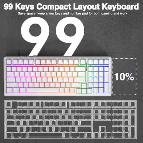 AULA F99 Wireless Mechanical Keyboard,Triple-Mode(BT5.0/2.4GHz/USB-C),Gasket Mounted Creamy Keyboard with Linear Switches, Side Printed PBT Keycaps,RGB Backlit PC Gaming Keyboards for Win/Mac - color: White