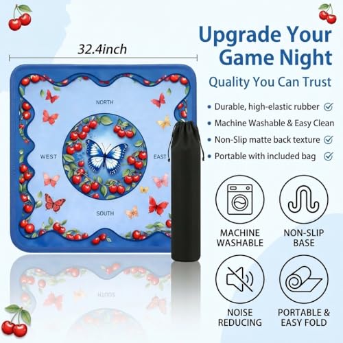 Mahjong Mat for Table, Rubber Neoprene Mahjongg/Mah Jongg Table Mat & Cover – Non-Slip Anti-Slip Plain Noise Reducing Gaming Mat Mahjong, Poker, Card Games, Board Games & Dominoes