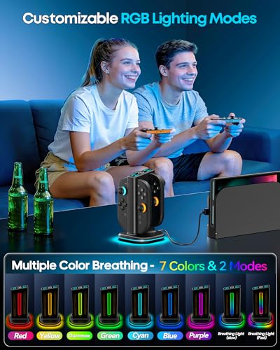 Switch 2 Controller Charger with Magnetic & Bi-Directional Design, 4 in 1 Switch 2 Charger with RGB Mode, 2 Charging Station Dock Stand