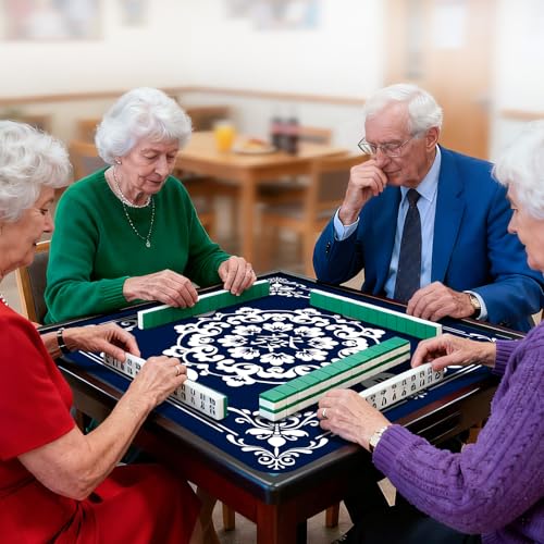 Blue Mahjong Mat for Table (31.5 X31.5 in), Non-Slip Noise Reduction | Mahjong Table Mat, Mah Jong Mat with Carrying Bag, Game Table Cover for Mahjongs Poker Card Dominoes, Christmas Gift - color: Fa