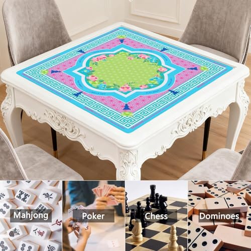 Mahjong Mat with Black Carrying Bag, 31.5"x31.5" Anti-Slip Noise Reduction Gaming Mat for Mahjong, Poker, Board Games, 3 Dice & Black Storage Bag - color: Bright Blue