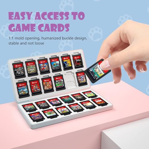 NANANINO Nintendo Switch Game Case Holder – Portable Switch Game Card Case for Switch/Switch OLED/Switch 2, Magnetic Closure, Holds 24 Switch Game Cards & 24 Micro SD Cards - Cat Paw Pattern - color: CatPaw PinkBlue