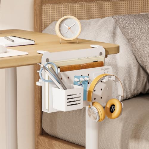 Desk Side Storage Organizer, Fits Flat Edge 0.4" to 2.2", White | No Drill Under Desk Laptop Holder, Clamp on Desks Shelf with Pegboard Accessories, Hanging Laptop Mount - color: White