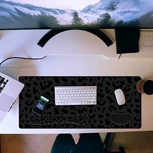 3Pcs Large Gaming Mouse Pad Desk Mat,Keyboard Mouse Wrist Rest Support Set,Extended Laptop Mouse Pad Memory Foam Non-Slip Base for Gamer Home Office(31.5x15.7in)-Black Leopard Cheetah - color: B1-Black Purple