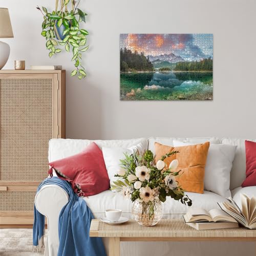 Ravensburger - Eibsee Lake, Germany - 1000 Piece Jigsaw Puzzle - Stunning, Peaceful Lake at Sunrise - Majestic Mountains & Lush Forest - Ideal Gift - Frameable Art - Puzzles for Adults