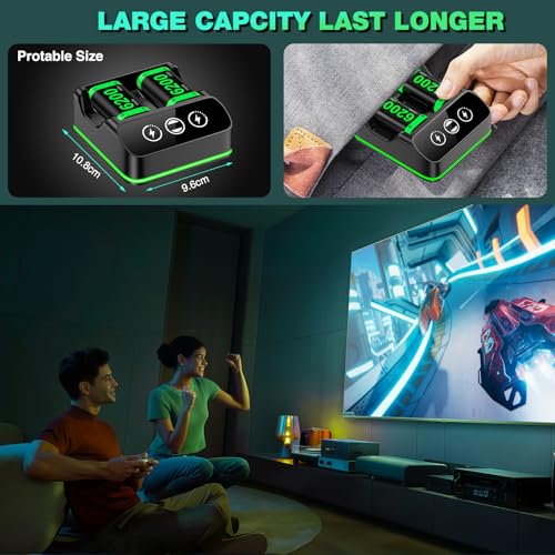 DINOSTRIKE 2X 6200mWh Controller Battery Pack Rechargeable Compatible with Xbox One【RGB Charging Station】【Extended USB C Cable】 Rechargeable Battery for Xbox Series S/X - size: S-2Pack