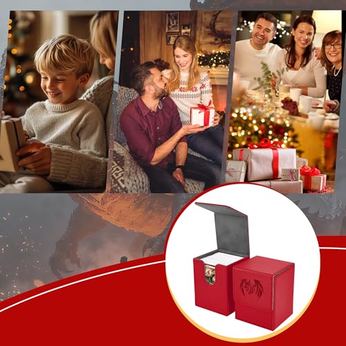 UAONO Card Deck Box for Yugioh MTG Cards, 100+ Deck Case with 2 Dividers Fits TCG CCG, PU Leather Card Storage Box Compatible with Collectible Trading Cards (Red, Sky Dragon) - color: A1-Red