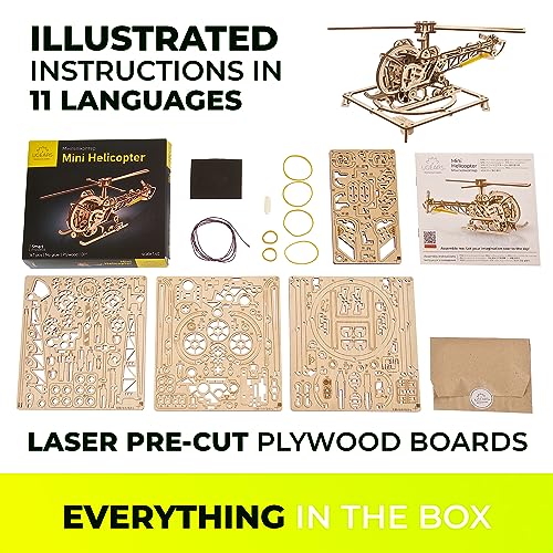 UGEARS Wooden 3D Puzzles for Adults - Easy Mini Helicopter Model Kit – Experience Aerial Innovation with Mechanical Puzzles DIY Kits for Adults - Ideal for Hobbyists, Aviation Enthusiasts - 167 Pcs - color: Mini Helicopter
