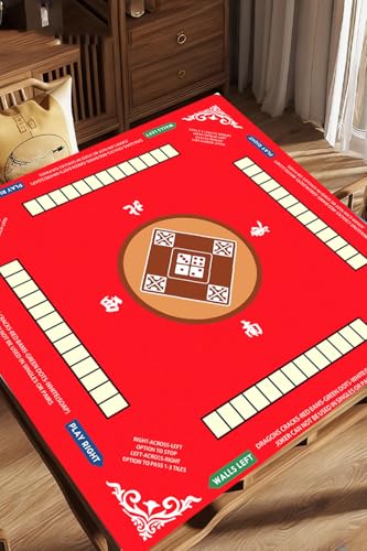 Mahjong Mat with Rule, 31.5x31.5Inch American Mahjongg Table Mat (Red) | Anti-Wrinkle&Foldable Neoprene Mahjongg Travel Mat for Table with Learning Rule, Anti-Slip Noise Reduction Includes Carry Bag - color: Red