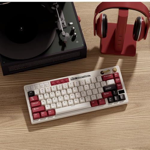 RK ROYAL KLUDGE M65 Wireless Mechanical Keyboard with Volume Knob, 60% Tri-Mode Gaming Keyboard 2.4G/BT/USB-C, Gasket Mount, Battery Display, PBT Keycaps, Hot-Swappable Cream Switch, White - color: red, size: cream switch