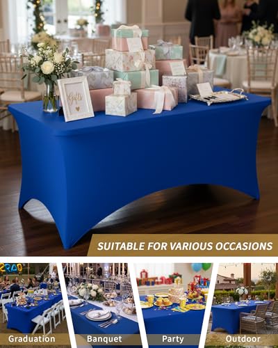 Fixwal Royal Blue Stretch Table Cloth Rectangle 2 Pack 6Ft, Spandex Fitted Table Covers Washable for Party, Trade Show, Banquet, Wedding, Buffet - color: Royal Blue, size: 6 Ft